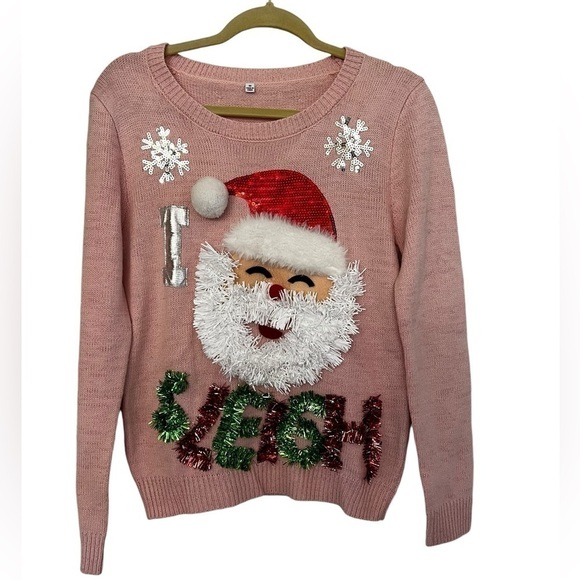 Ugly Christmas Santa Sweater in Pink Size M - Picture 1 of 6